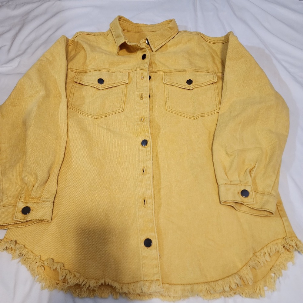 Oversized Mustard Shaket Long Sleeved Pockets No Tag Frayed Hem L